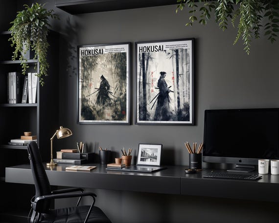 Samurai Wall Art Japanese Warrior Poster Katana Bushido Print Feudal Japan Decor Zen Martial Arts Painting Sword