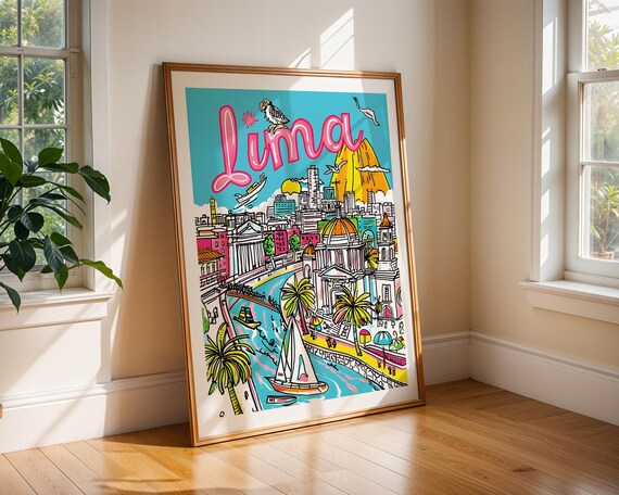 Lima Peru Colorful Coastal Cityscape South America Travel Poster