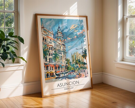 Asuncin Travel Print Paraguay City Wall Art Vintage South America Poster Colonial Architecture Street Scene Latin Decor