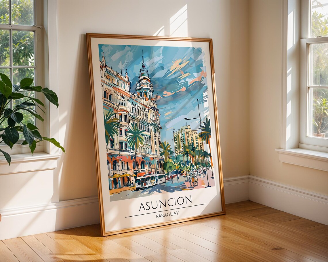 Asuncion Paraguay Watercolor Colonial Street Palm City Poster