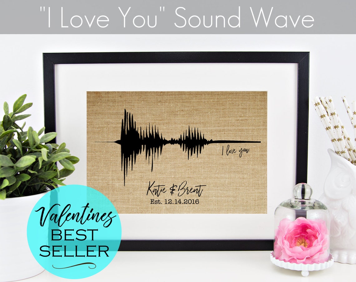 Personalized I Love You Sound Wave Burlap Valentine Couple Gift Poster