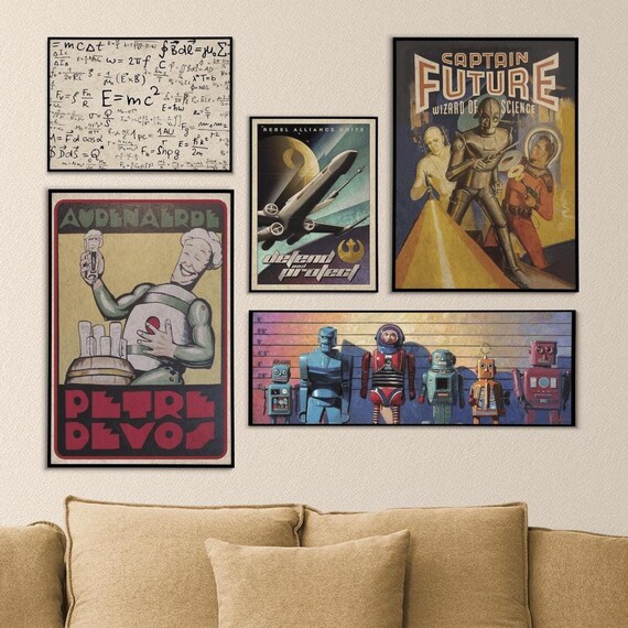 Retro Big Bang Theory Poster Set Big Bang Apartment Wall Art Prints Funny Vintage Wall Decor Science Lover Gift For Scientist Robot Art