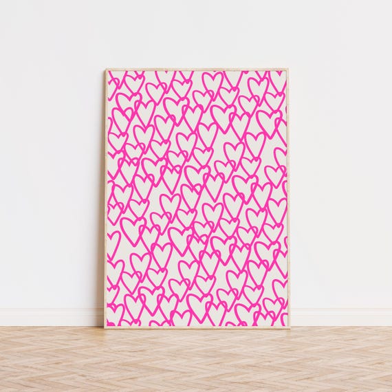 Pink Heart Print Simple Cute Bar Cart Art Trendy Prints Preppy Room Decor Wall Museum Quality