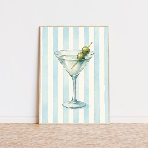 Cocktail Wall Art, Coastal Bar Cart Art Print