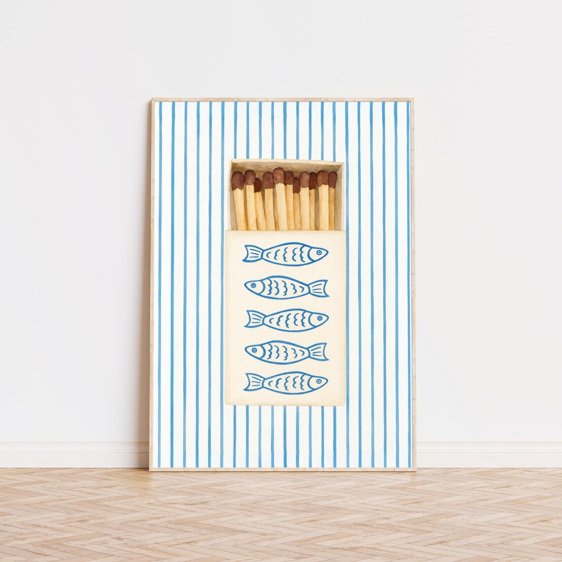 Blue Matchbox Striped Print, Coastal Trendy Decor