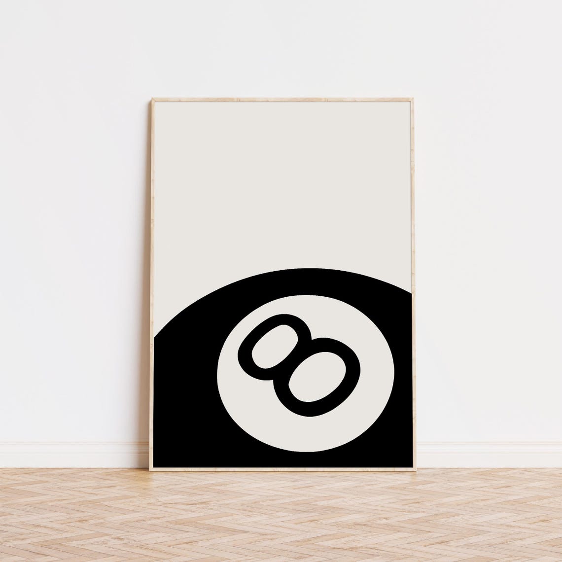Lucky Number Eight Ball Minimalist Black and White Art Print