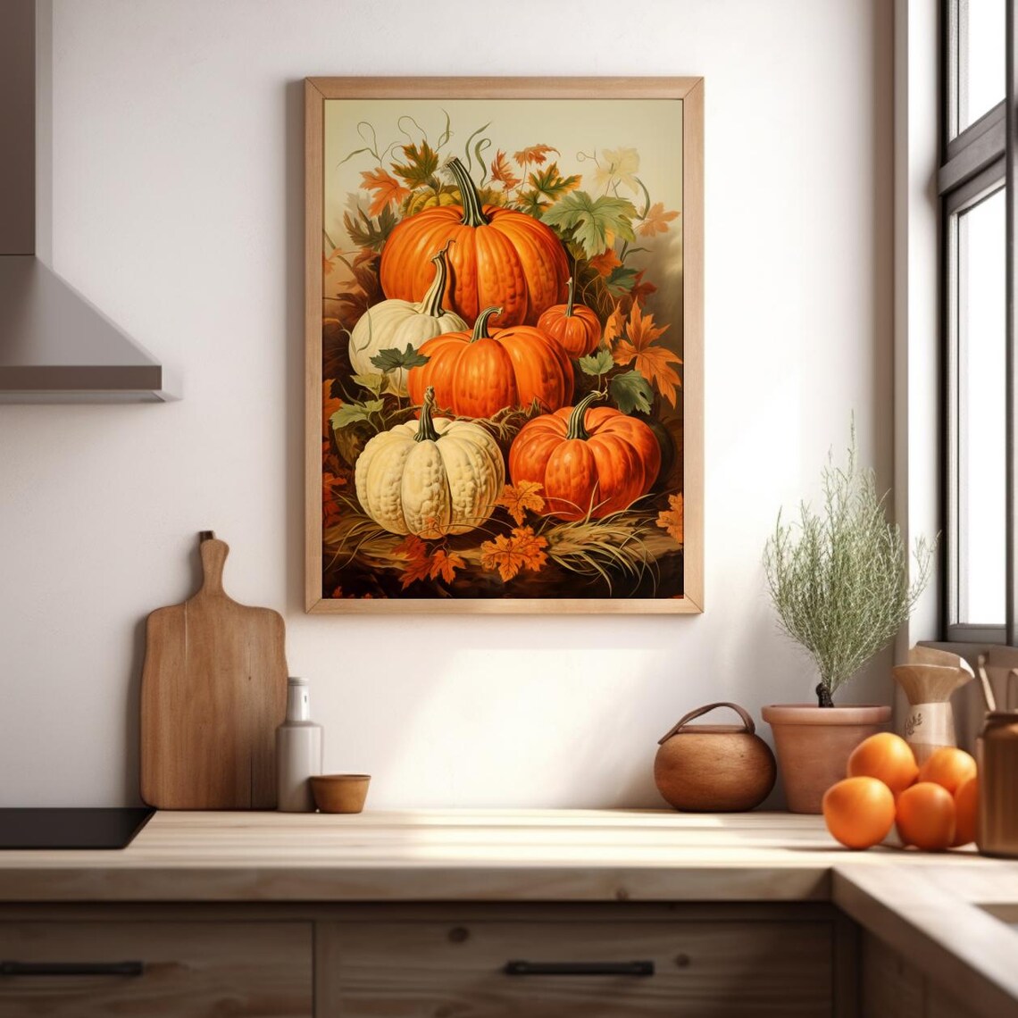 Heirloom Pumpkins Autumn Harvest Still Life with Fall Leaves Poster - Image 6