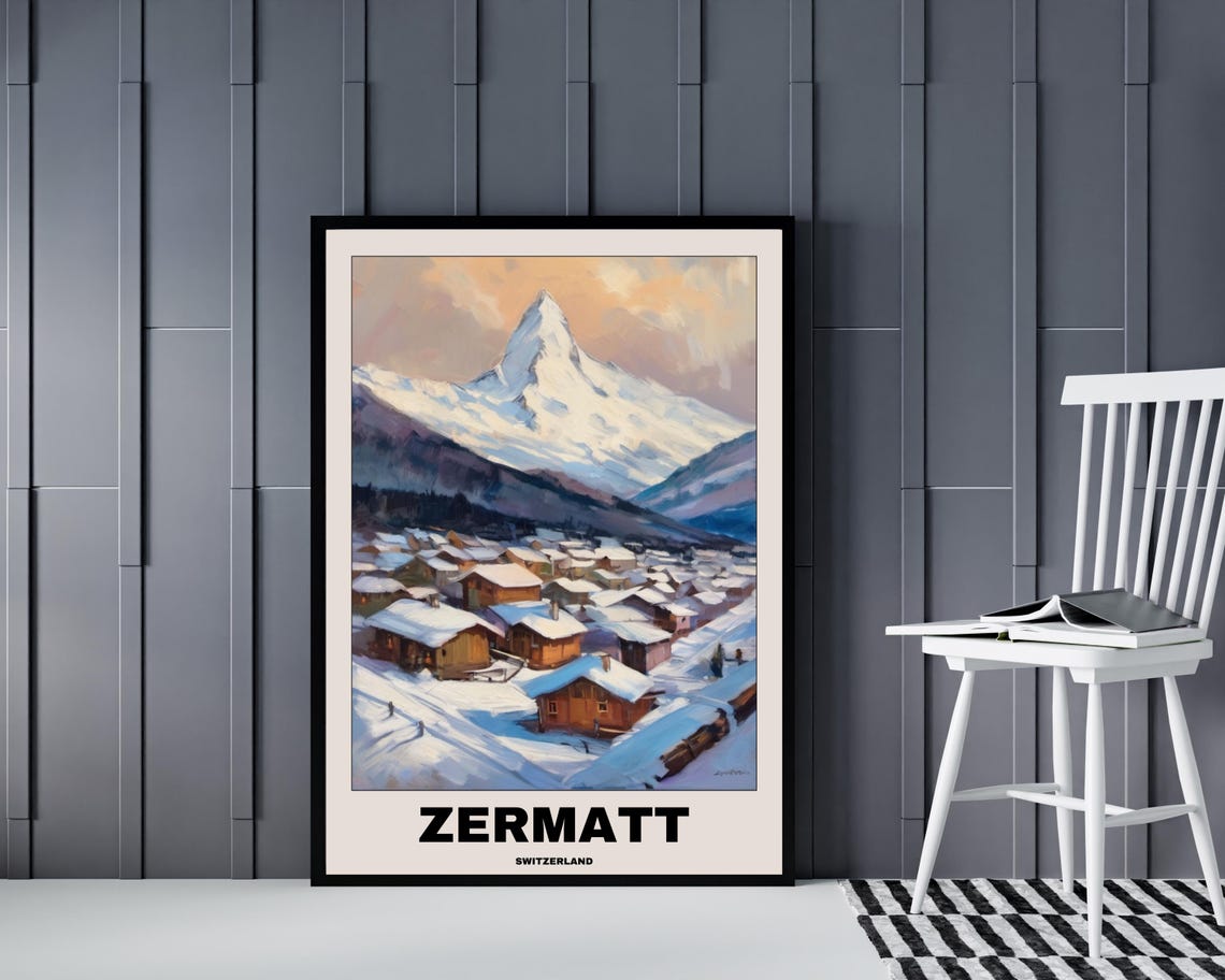 Zermatt Swiss Alps Travel Poster, Scenic Painting - Image 4