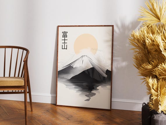 Mount Fuji Japanese Minimalist Poster, Zen Landscape