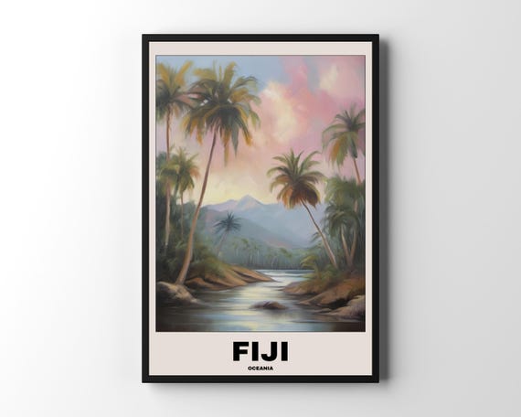 Fiji Travel Poster, Tropical Beach Painting