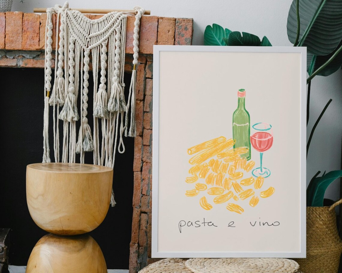 Pasta And Wine Italian Kitchen Decor Art Print - Image 2