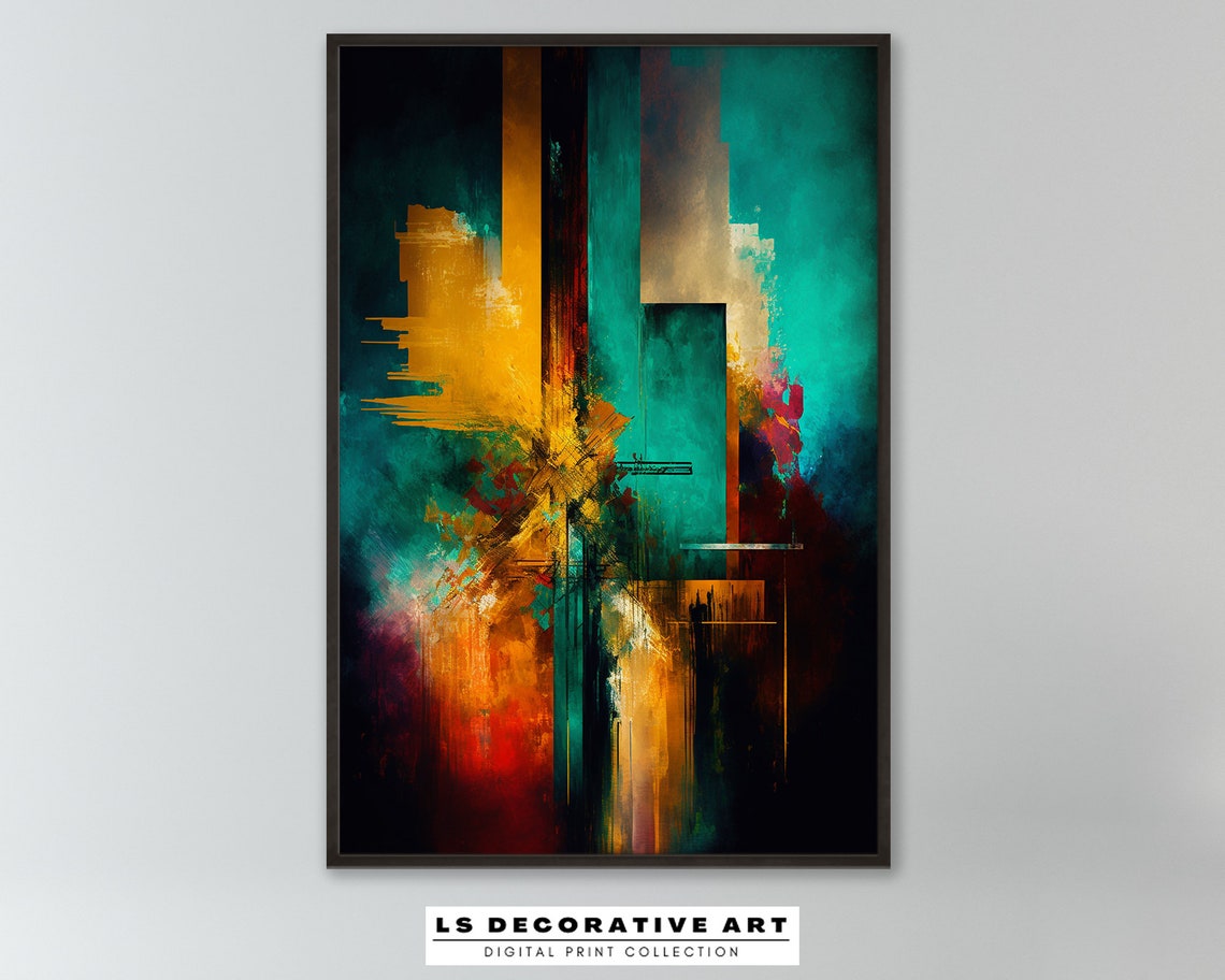 Bold Urban Abstract Geometry In Teal Orange Red Cityscape Poster