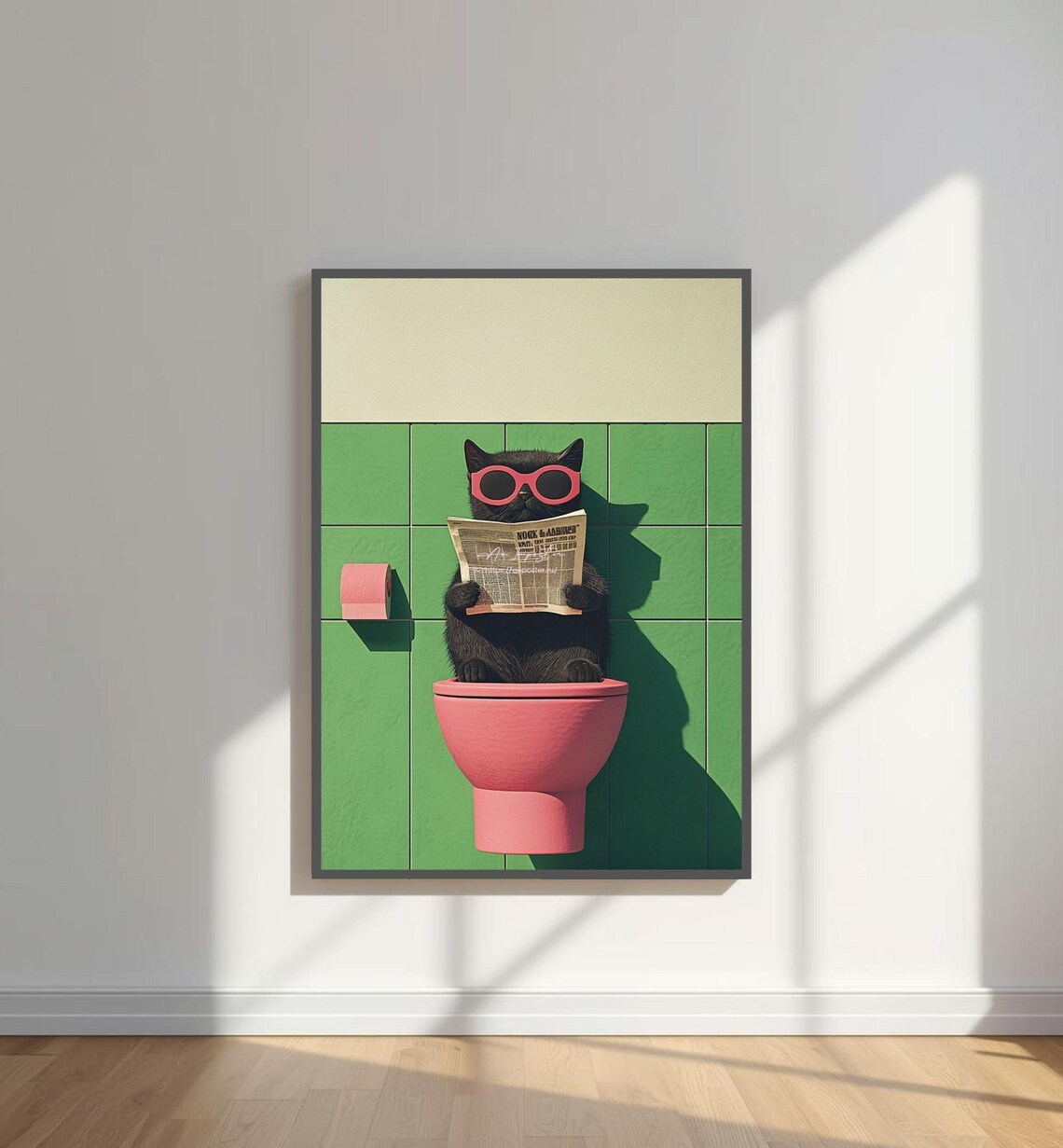 Funny Cat Reading Newspaper In Toilet Poster