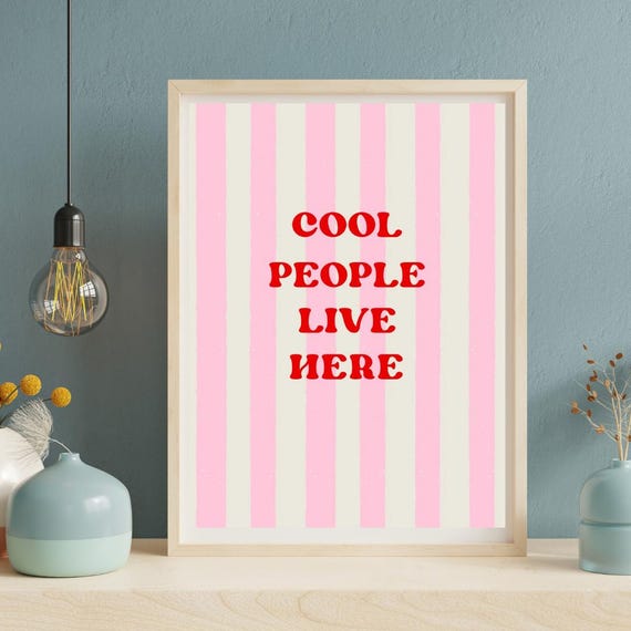 Cool People Live Here Wall Art Print Retro Typography Poster Instant Fun Quote For Home Room Decor