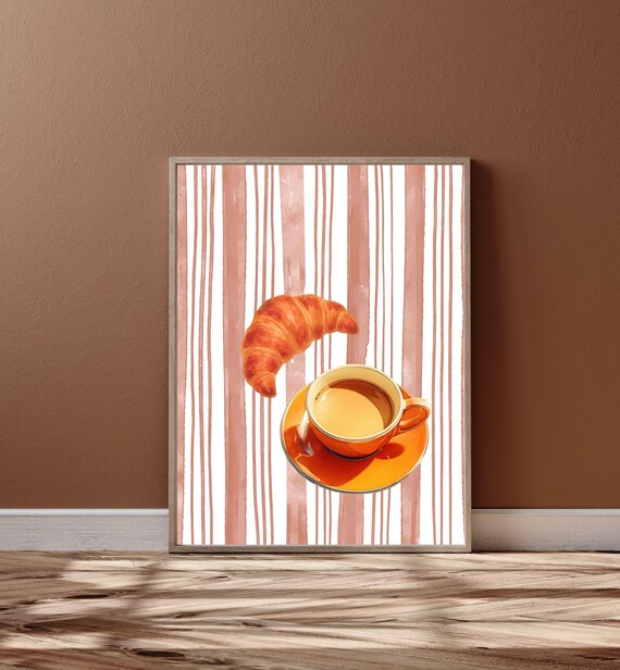 Croissant Coffee Print French Bakery Wall Art Printable Kitchen Decor Poster Boho Breakfast