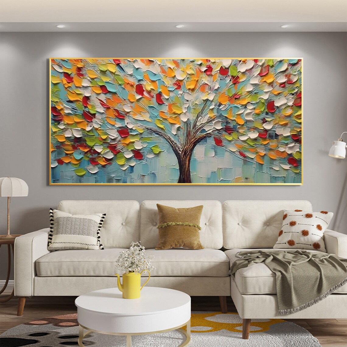Colorful Tree with Red Yellow Green Leaves on Blue Art Poster - Image 2