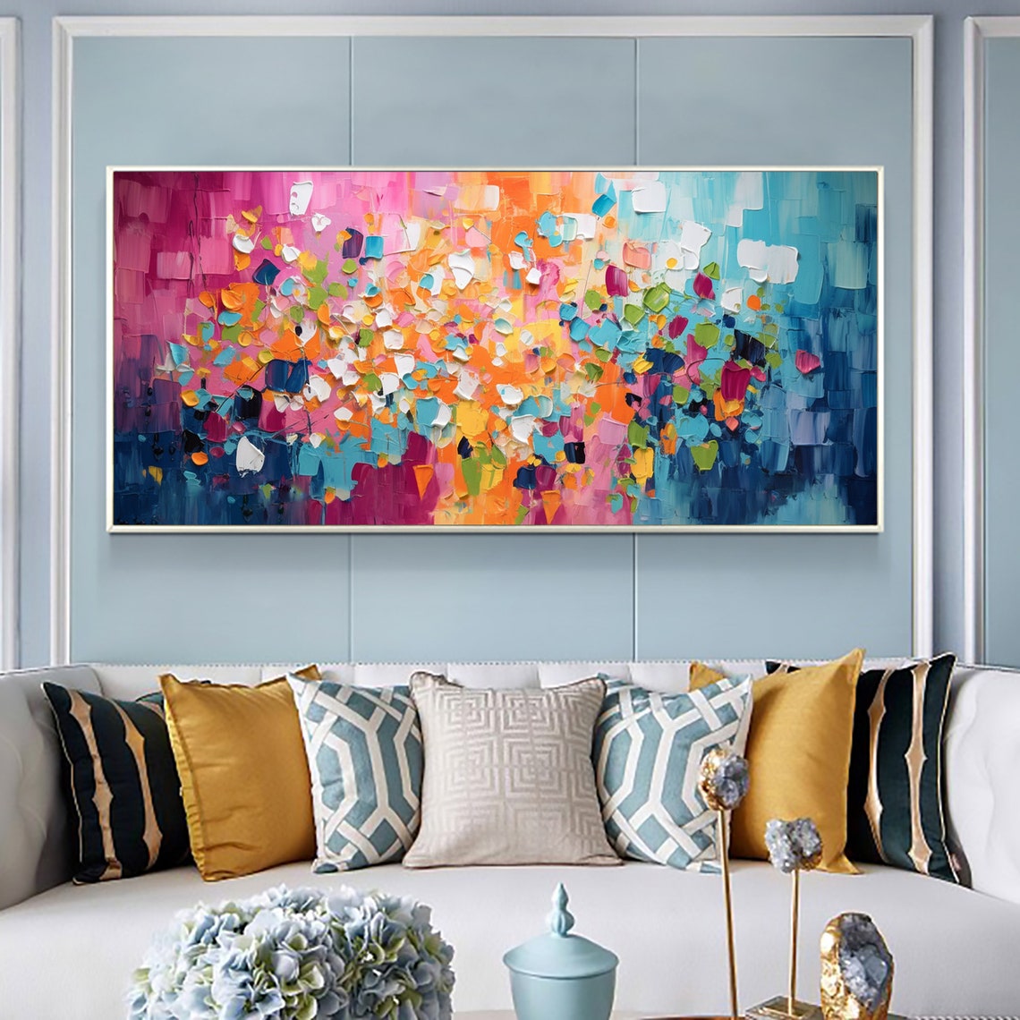 Colorful Pink Blue Orange Confetti Burst Abstract Art Poster - Image 2