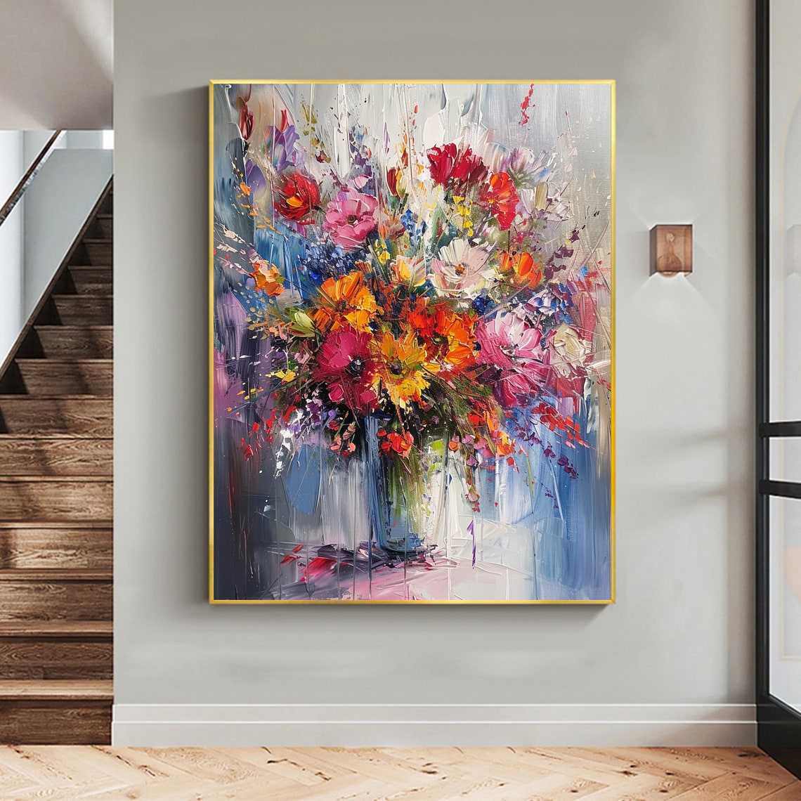 Abstract Flower Vase Oil Painting On Large Wall Art Original Colorful Floral Wall Art Blossom Art Custom Painting Living Room Decor - Image 5
