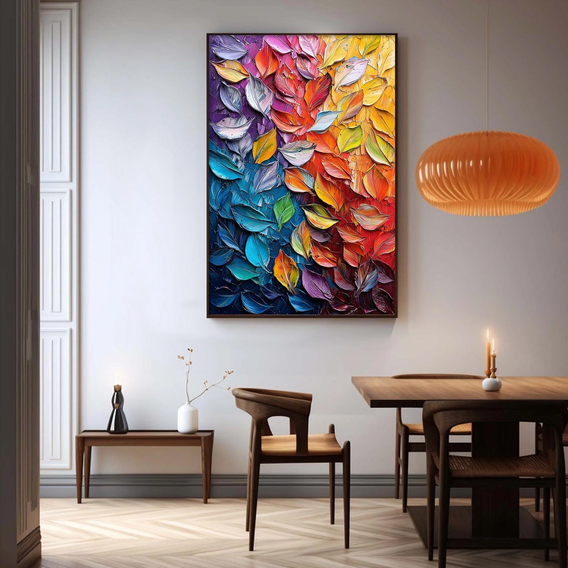 Rainbow Gradient Leaf Mosaic Vertical Abstract Impasto Poster - Image 3