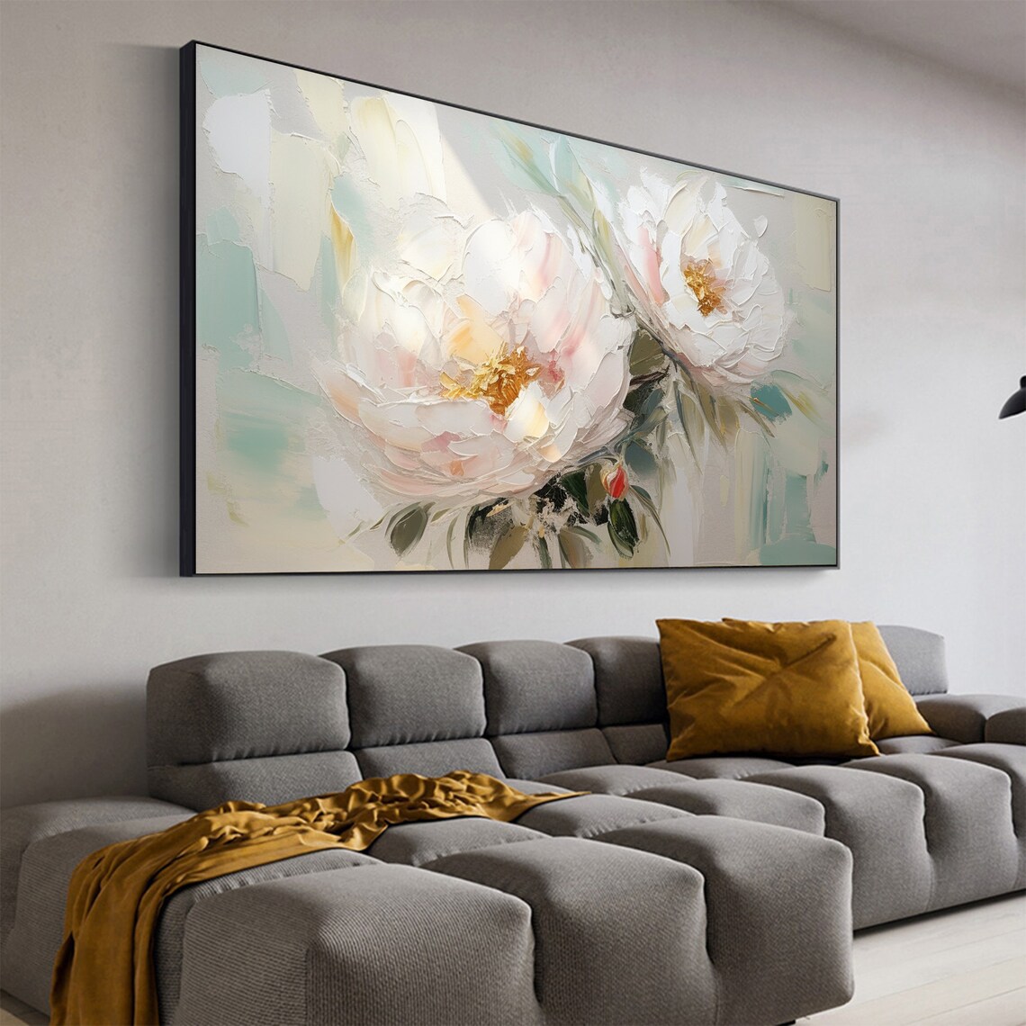 Blush White Peonies Gold Centers Pastel Floral Painting Poster - Image 6