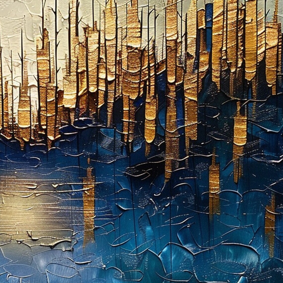 Golden Stalactite Drips Over Deep Blue Moonlit Water Scene Poster - Image 5