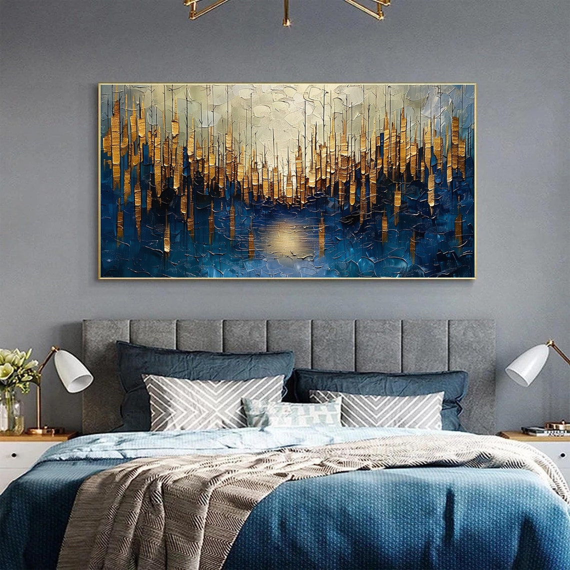 Golden Stalactite Drips Over Deep Blue Moonlit Water Scene Poster - Image 2