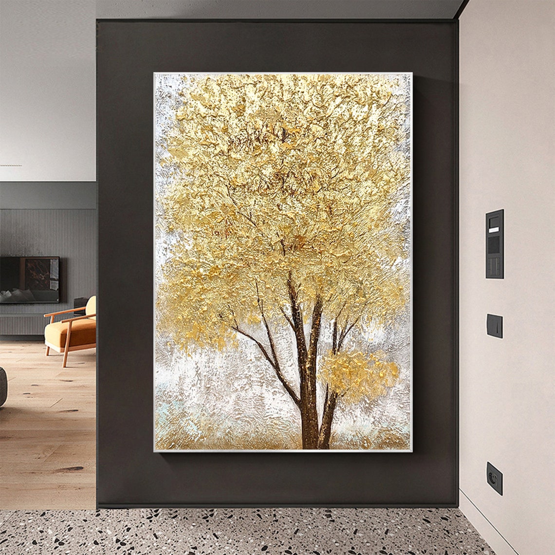 Radiant Golden Tree of Life with Gold Leaf on Silver Texture Poster - Image 4