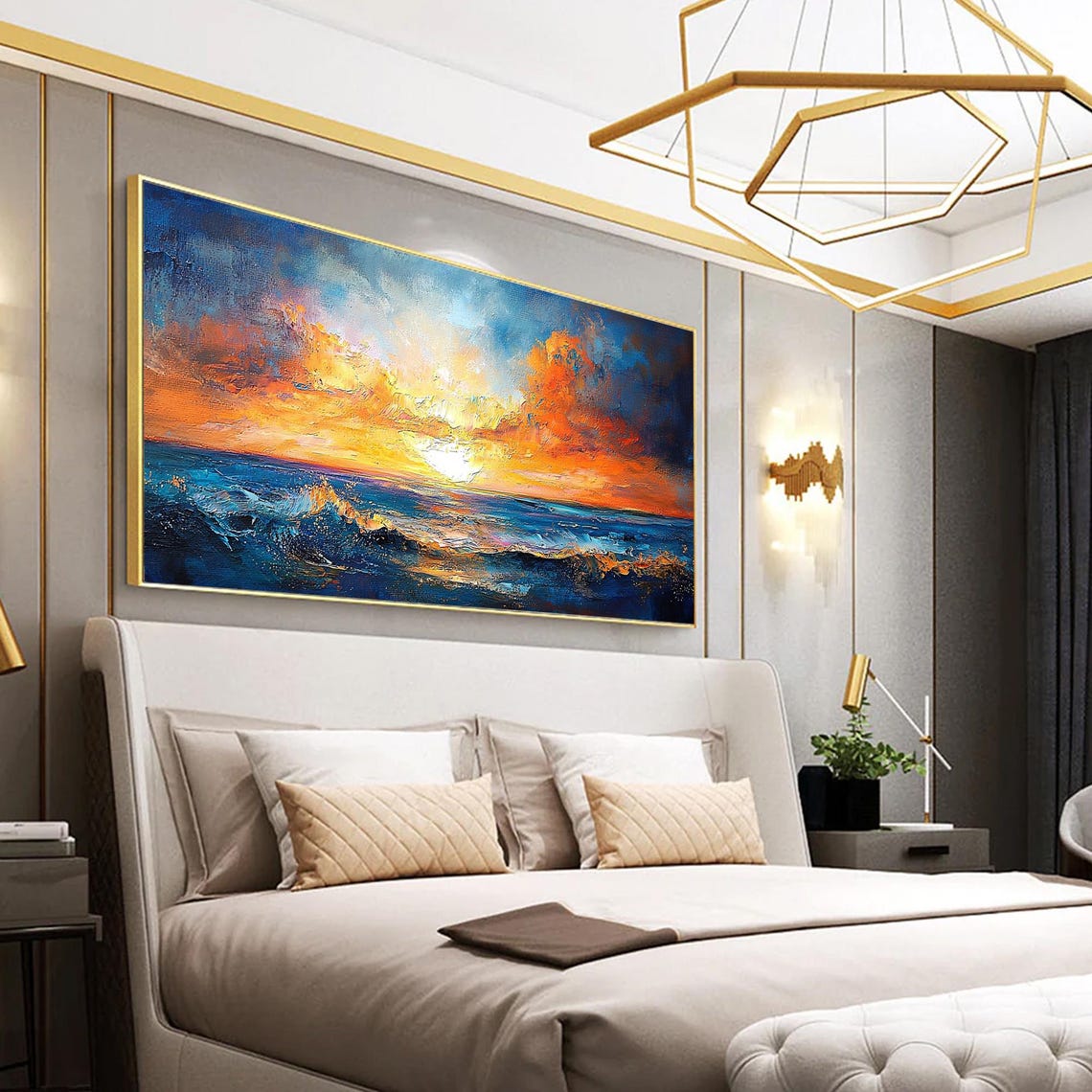 Dramatic Ocean Sunset Deep Blue Waves Seascape Painting Poster - Image 6