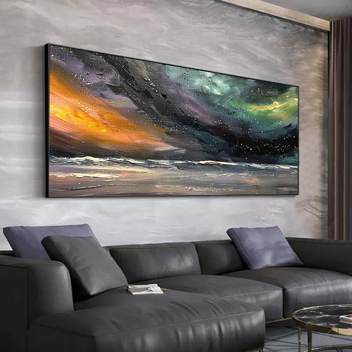Aurora Lights Swirling Over a Dark Night Ocean Panoramic Poster - Image 5