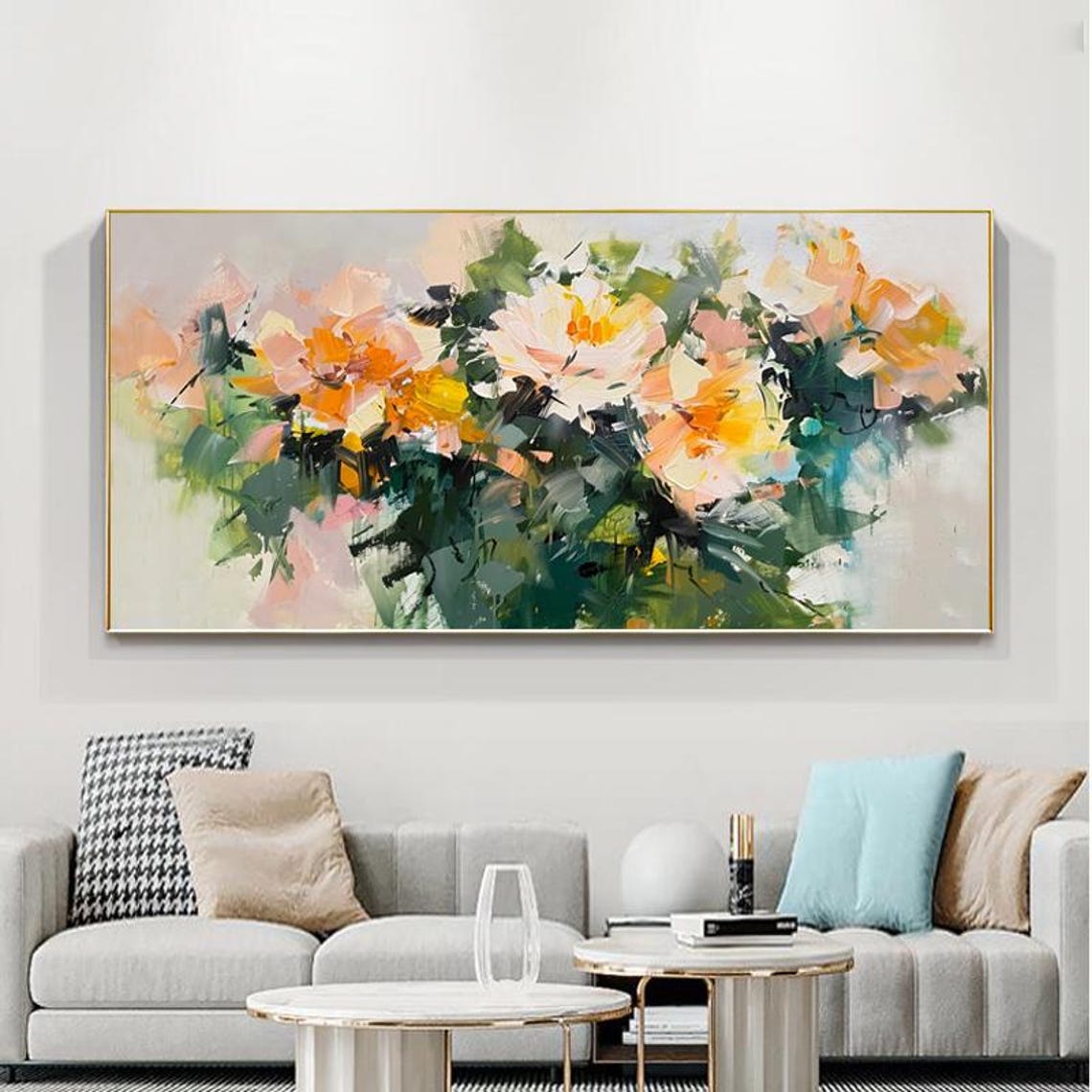 Soft Peach Orange and White Peony Blossoms Floral Artwork Poster