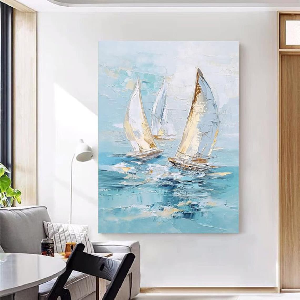 Abstract Seascape Sailboats, Modern Minimalist Art Print - Image 6