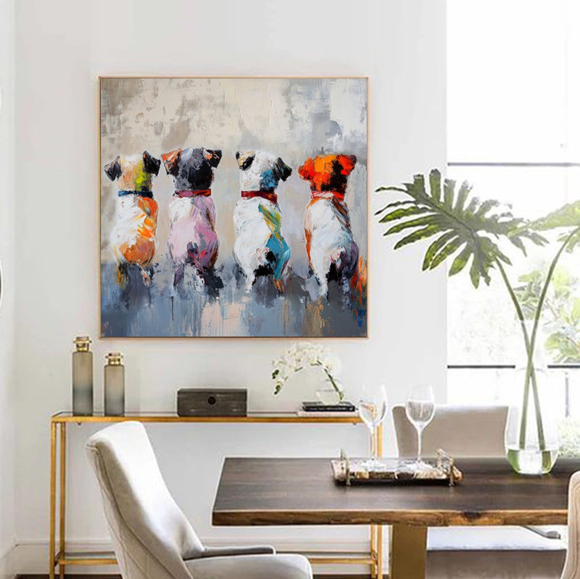 Four Colorful Dogs Sitting Together Playful Pet Portrait Poster - Image 6