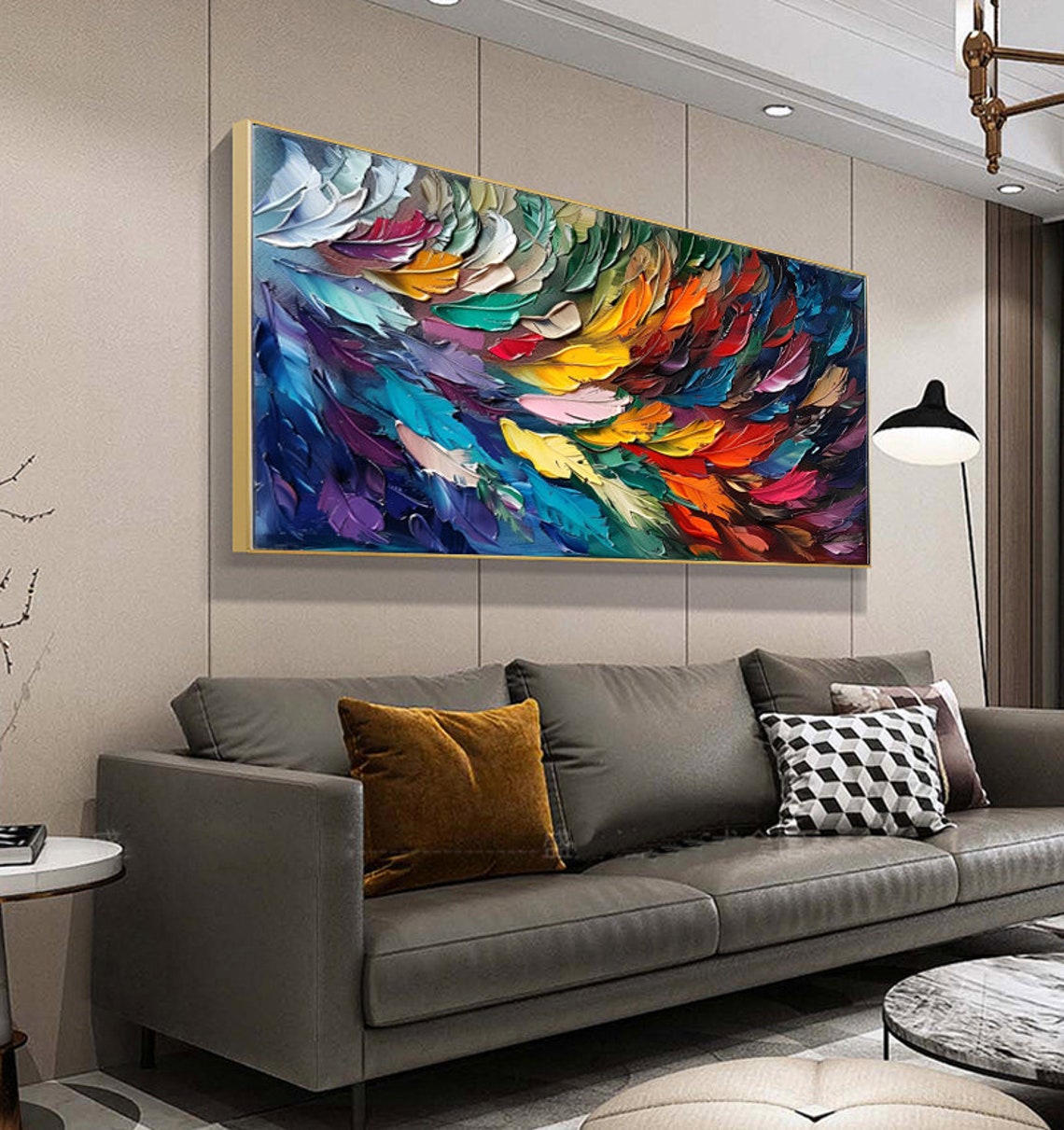 Rainbow Feather Cascade in Vibrant Colorful Modern Artwork Poster - Image 4
