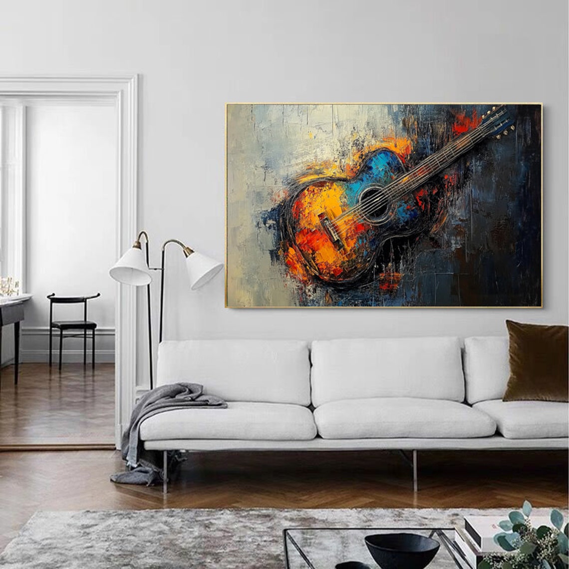 Vibrant Flaming Acoustic Guitar Music Lover Wall Decor Poster - Image 2
