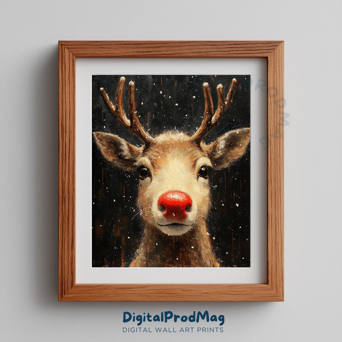 Rudolph Red Nosed Reindeer Portrait Christmas Animal Wall Art