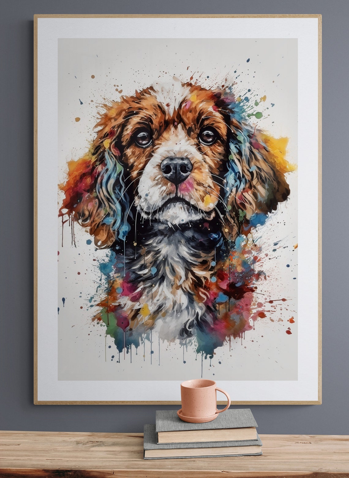 Cavapoo Watercolour Portrait Colourful Paint Splash Dog Art Poster - Image 3