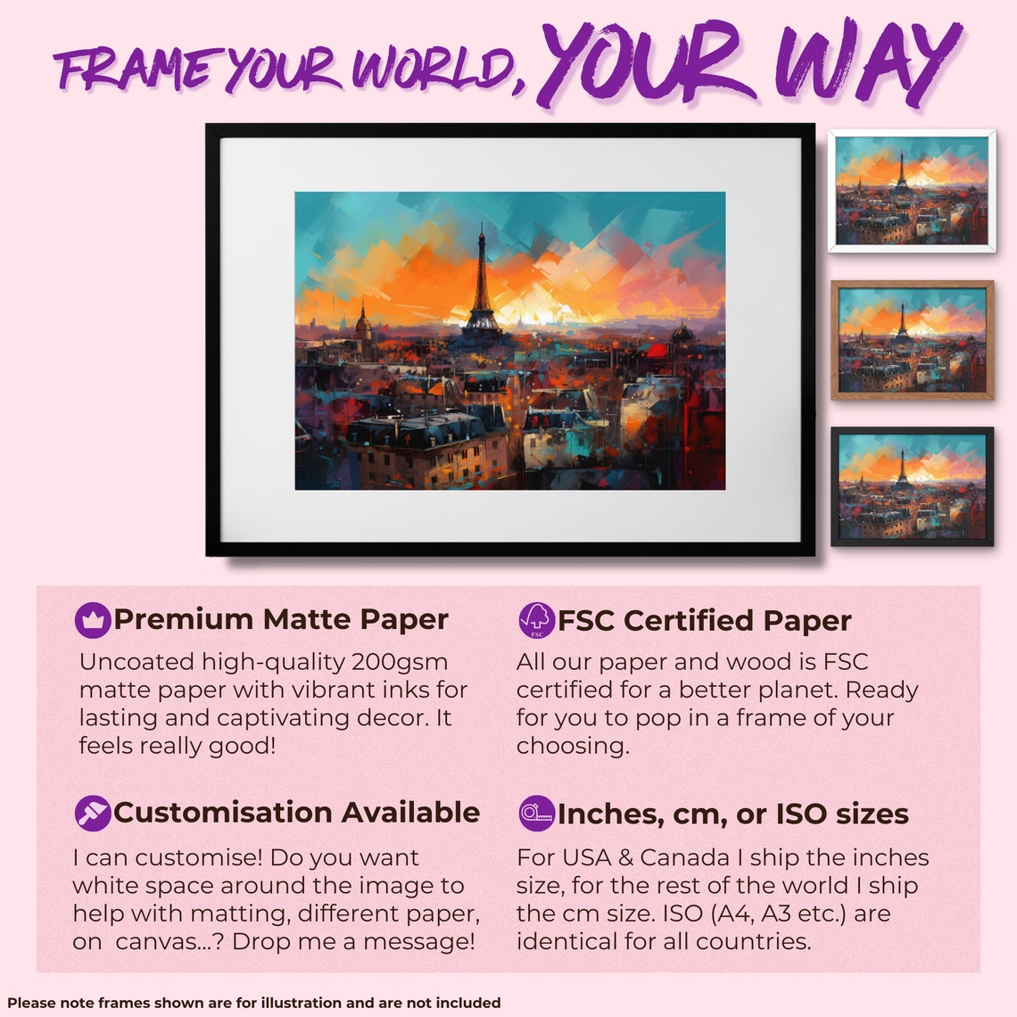 Paris Eiffel Tower Sunset Skyline Colorful Abstract City Poster - Image 2