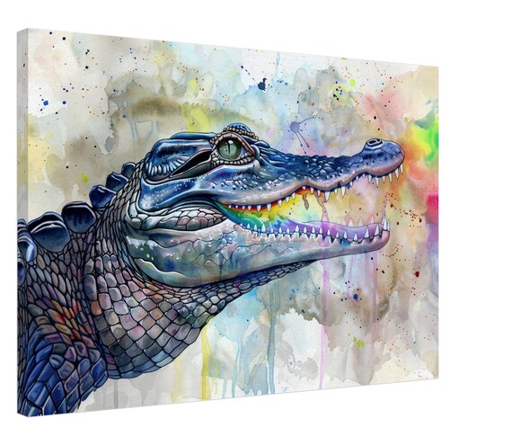 Blue Alligator Watercolour Portrait Pastel Splash Dreamy Reptile Art Poster