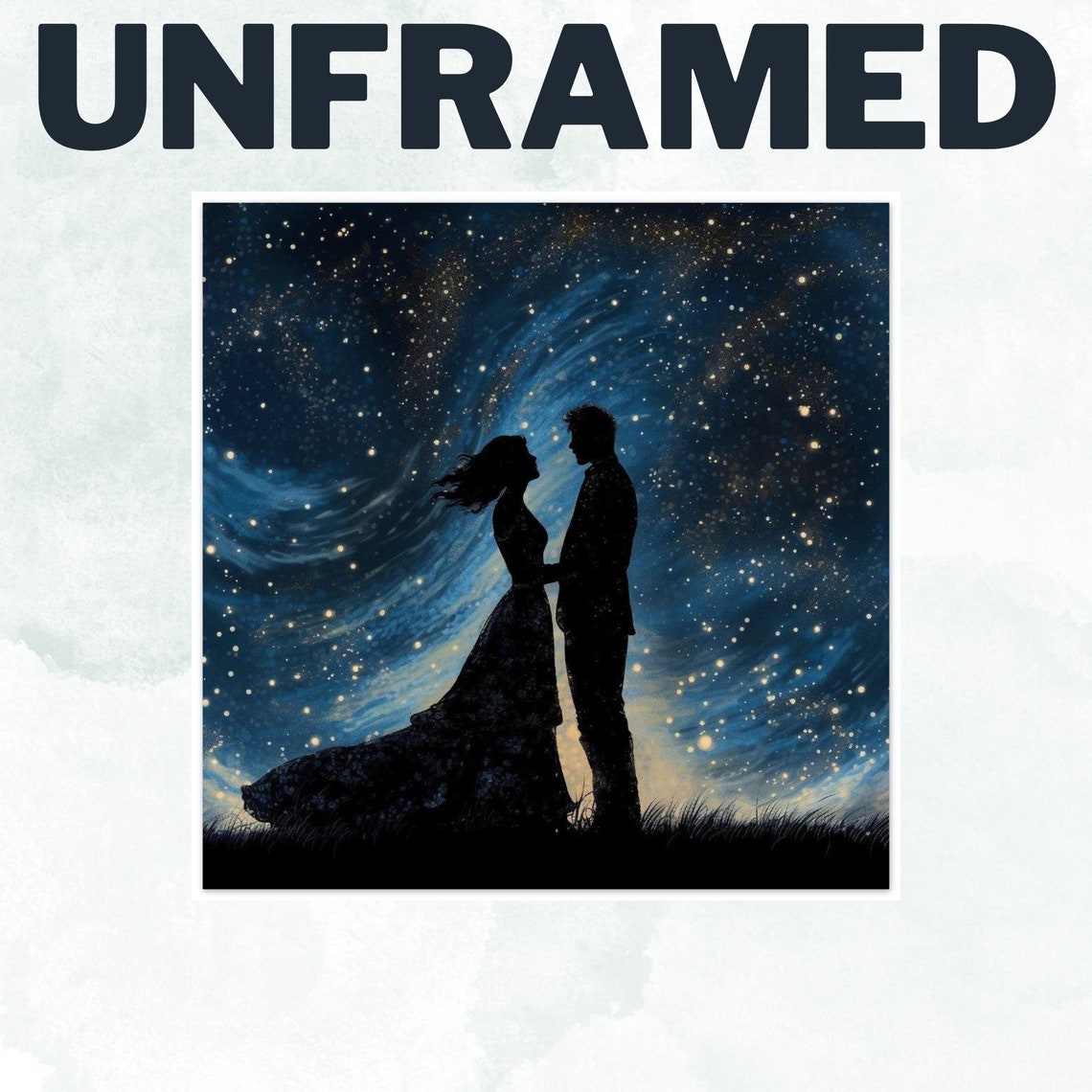 Romantic Couple Silhouette Starry Sky Love Blue Night Bedroom Poster - Image 2