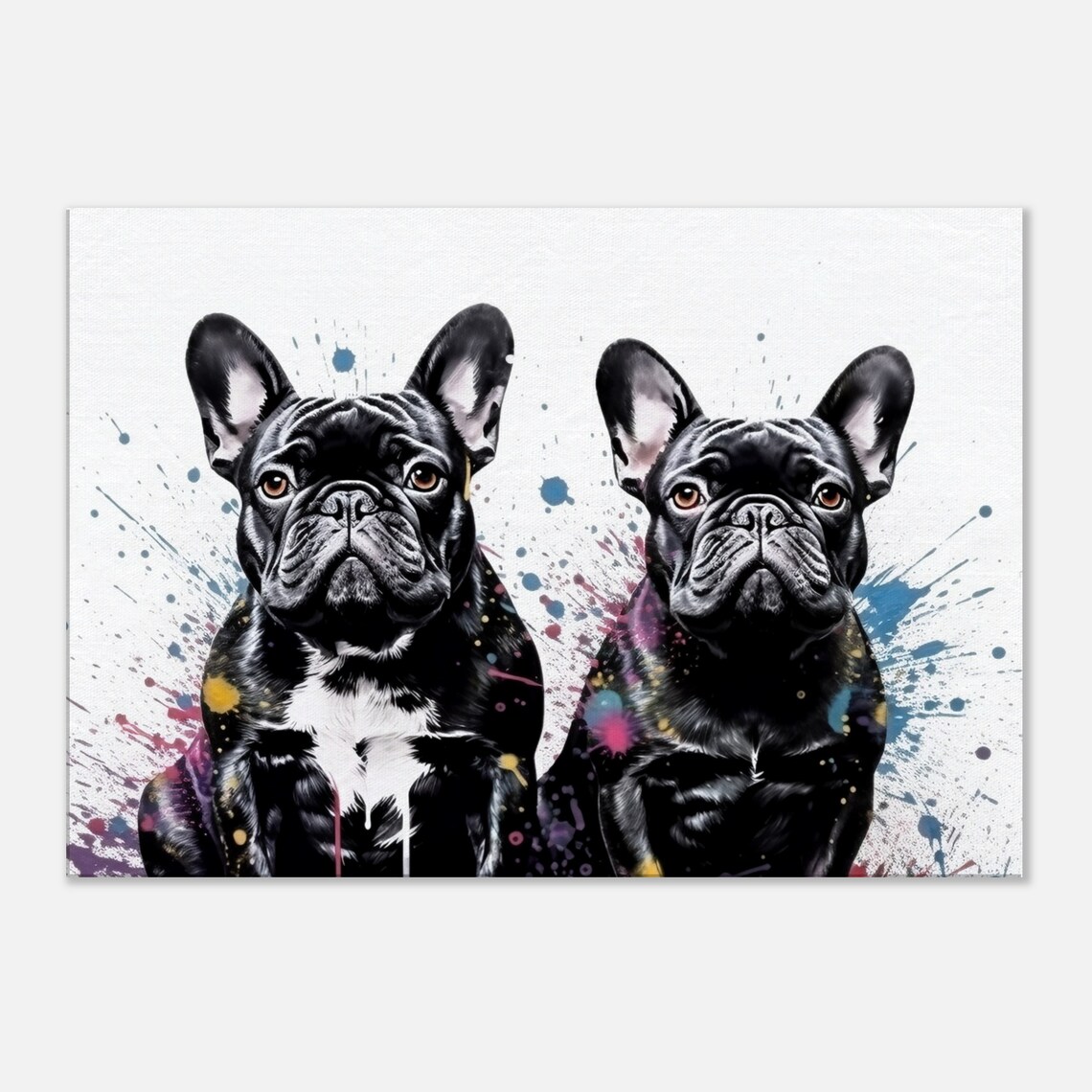 Pair Of Black French Bulldogs Rainbow Watercolor Splash Art Poster - Image 3