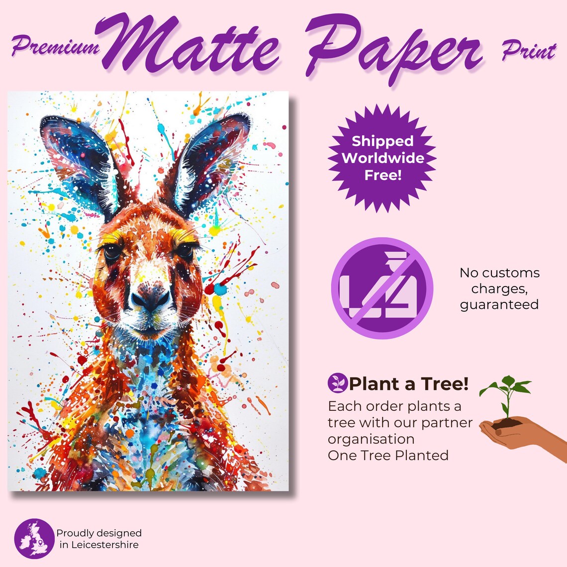Kangaroo Abstract Watercolour Poster Print - Image 3