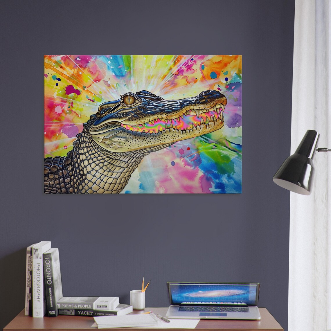 Alligator Watercolour Portrait Rainbow Burst Vibrant Safari Animal Art Poster - Image 2