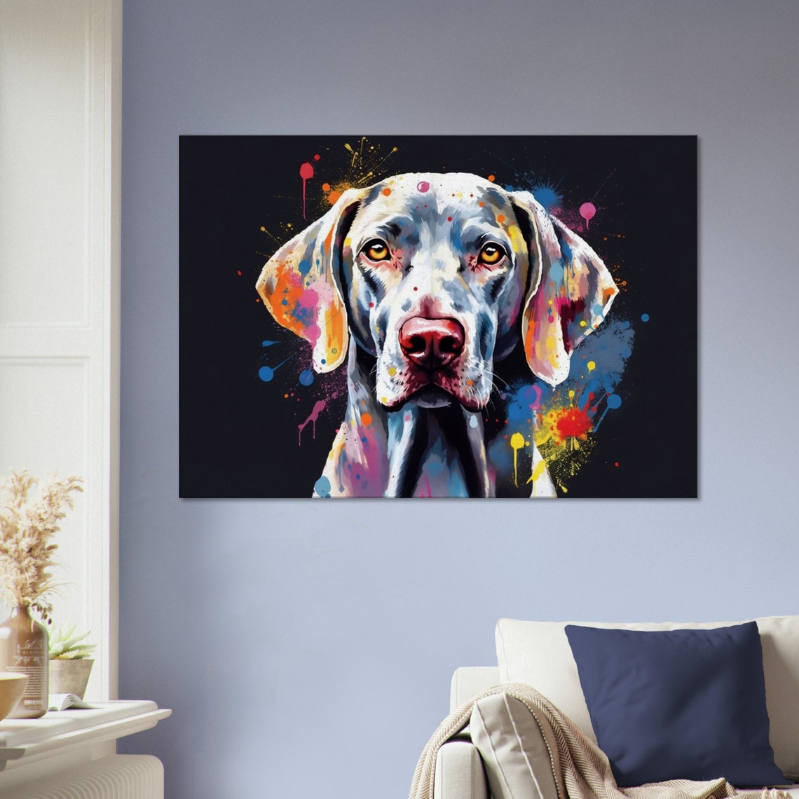 Weimaraner Portrait Black Background Neon Paint Splash Dog Poster - Image 2