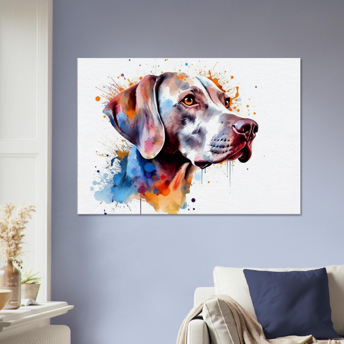 Weimaraner Side Profile Colorful Watercolor Splash Dog Portrait Poster - Image 3