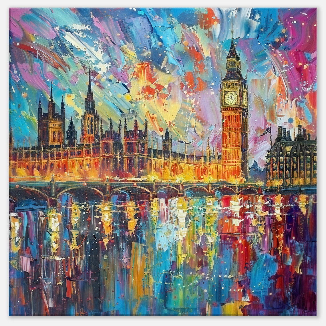 Big Ben Houses Of Parliament Westminster Palace London Print Abstract River Thames Wall Decor Cityscape Painting Gift City Art