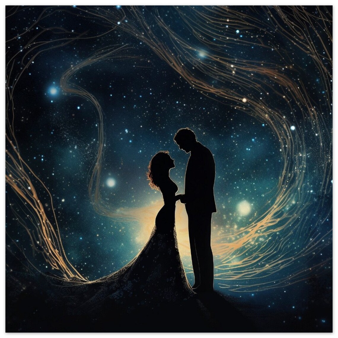 Romantic Couple Silhouette Starry Night Sky Love Bedroom Decor Poster - Image 3