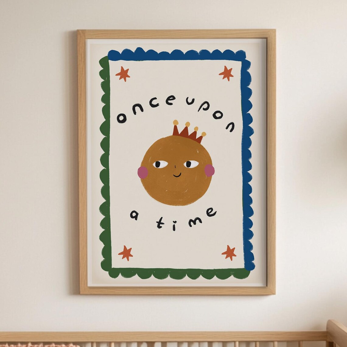 Once Upon a Time Crowned Sun Whimsical Kids Nursery Art Poster