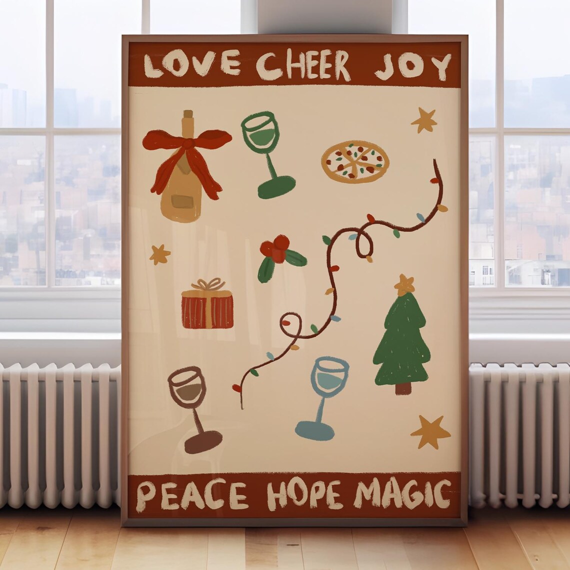 Love Cheer Joy Peace Hope Magic Festive Christmas Icons Poster