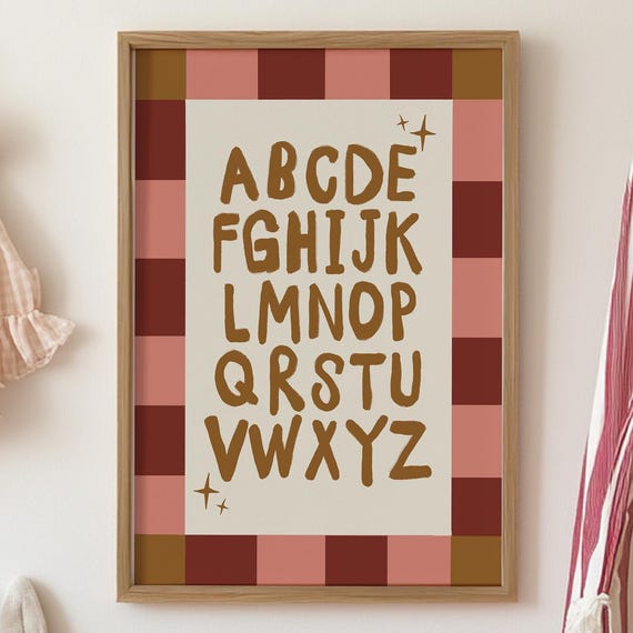 Alphabet Print Retro Nursery Wall Art New Baby Room Minimalist Toddler Whimsical For Kids Educational Poster