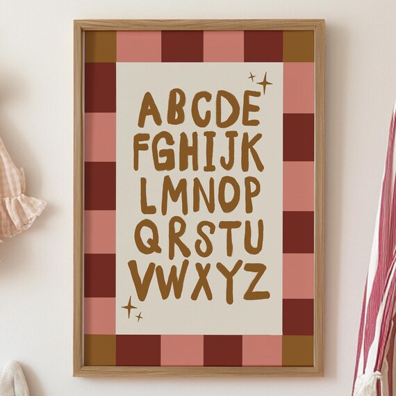 Retro Alphabet A To Z Checkerboard Border Nursery Kids Poster